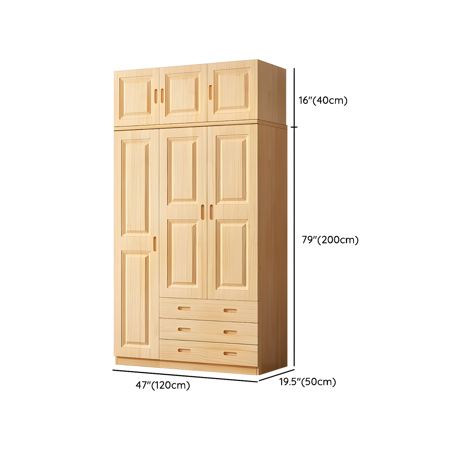 Modern Natural Pine Wardrobe Armoire with Drawers and Clothing Rod - image 24