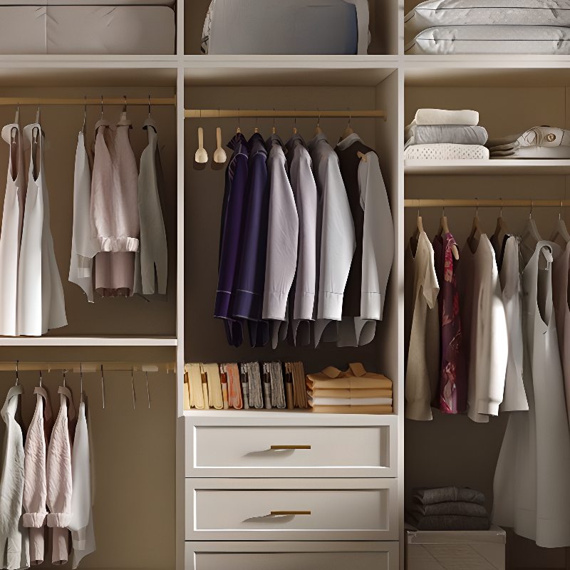 Chalk Simple Lumber Independent Wardrobe Closet with Soft Close Drawer, Interior Shelves, and Clothing Rod - image 2