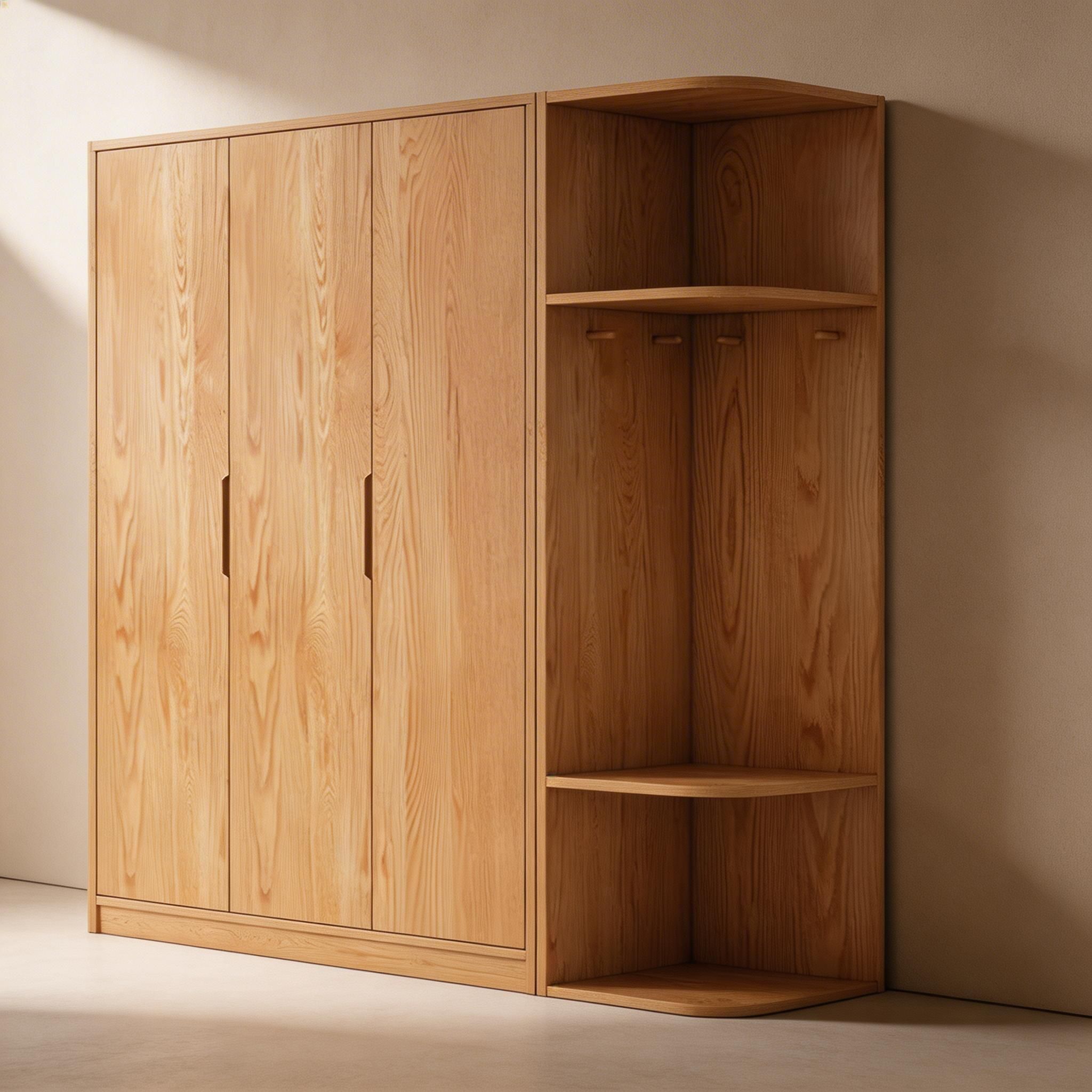 Modern Natural Wood Wardrobe Armoire with Sliding Doors, Drawers, and Shelves - image 80