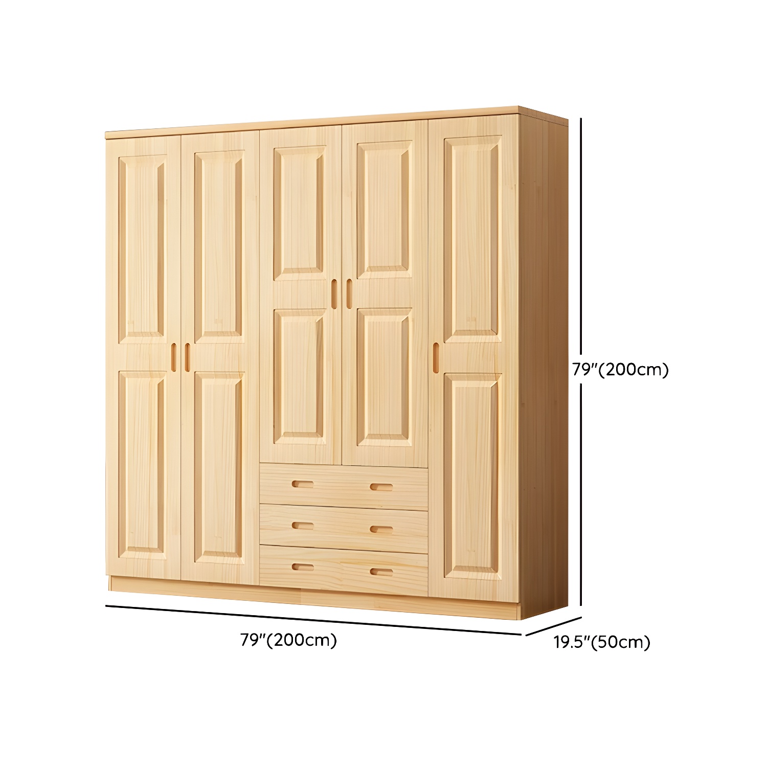 Modern Natural Pine Wardrobe Armoire with Drawers and Clothing Rod - image 21