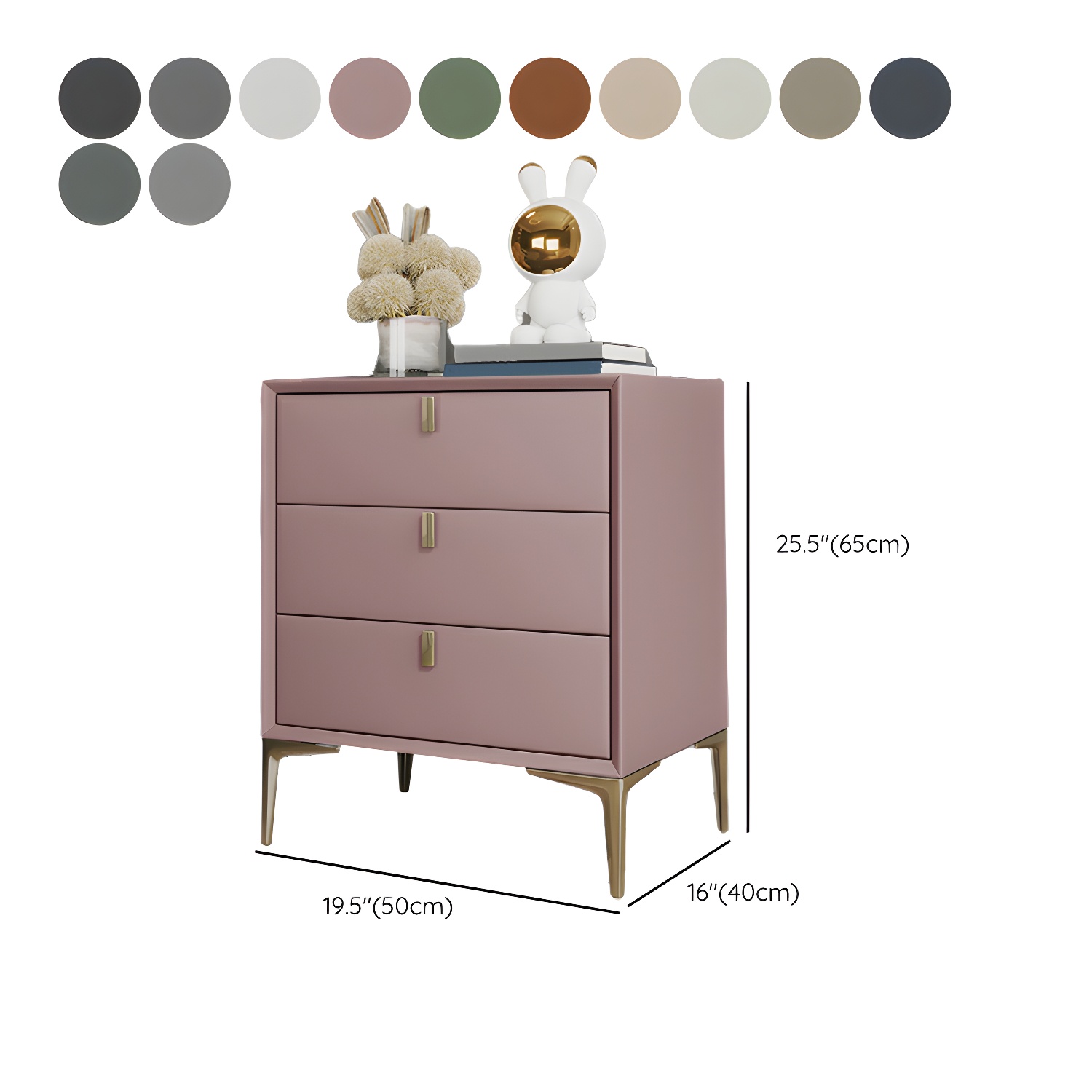 Glam Style Solid Wood 3-Drawer Nightstand with Legs for Bedroom - image 16