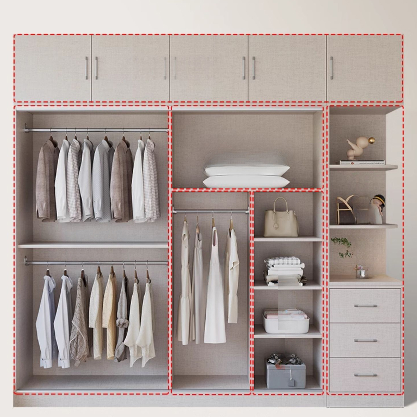 Fashionable Sliding Door Storage Wood Wardrobe with Metal Clothing Rod and Shelves in White Color - image 6