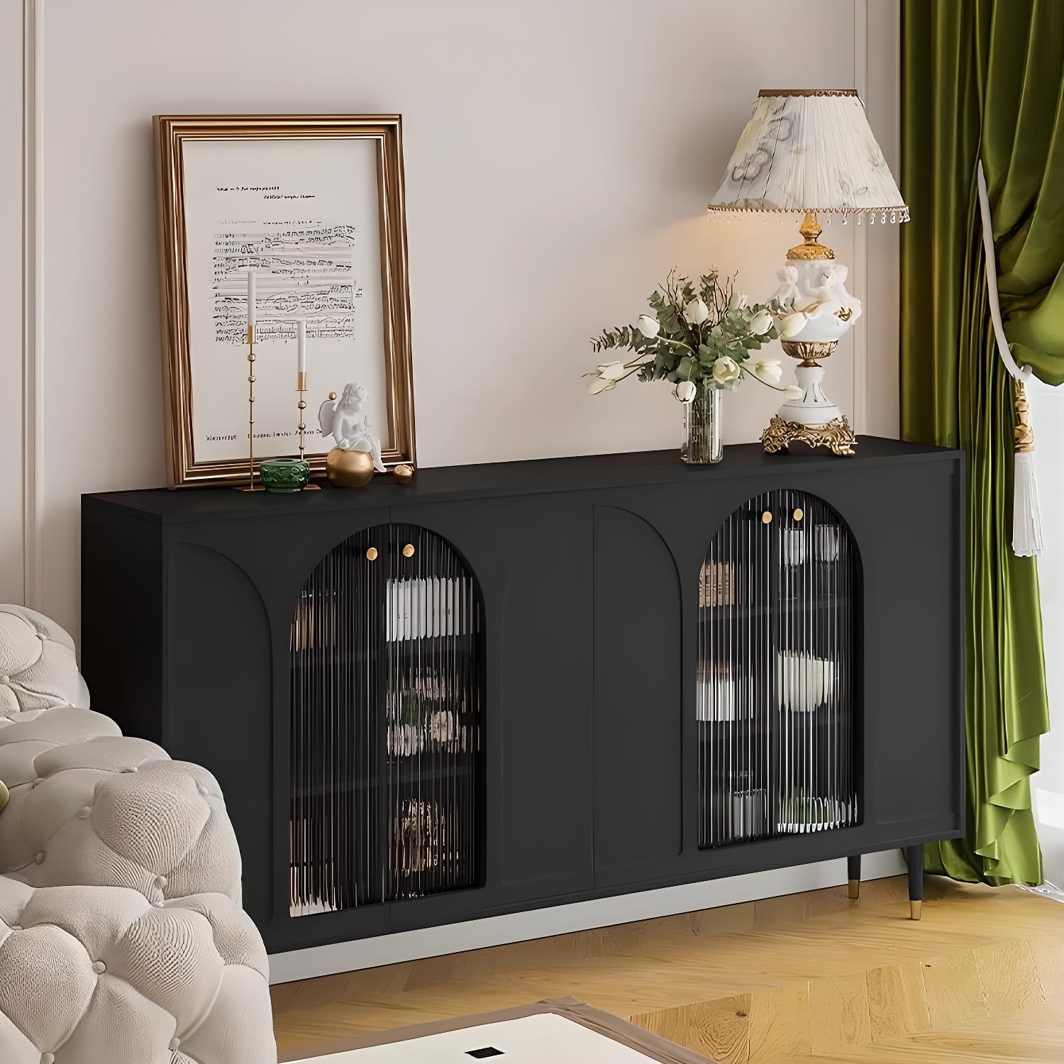 Modern Wooden Sideboard with Glass Doors and Adjustable Shelving - image 4