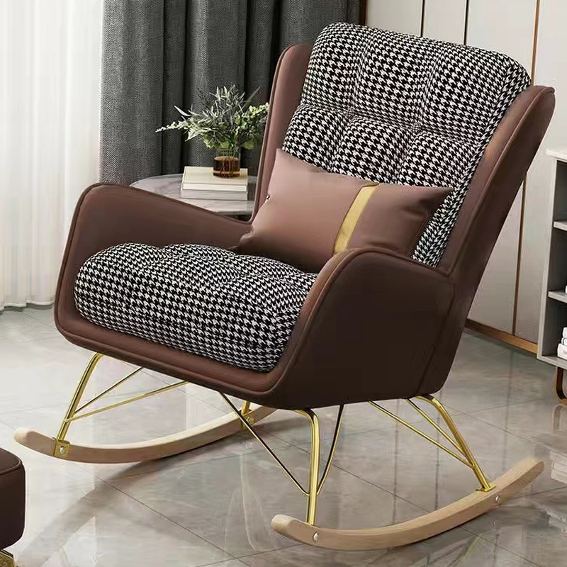 2 Piece Set Simplistic Lime Green/Auburn/Apricot Color Scratch-defiant Upholstered Rocking Accent Chair with Track Arm & Footstool