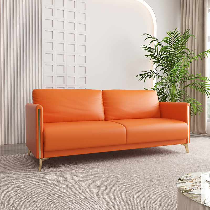 Modish Solid Color Scratch-durable Floor Sofa in Pleather with Gray/Chalk/Tangerine Color for 3/for 2 - image 7