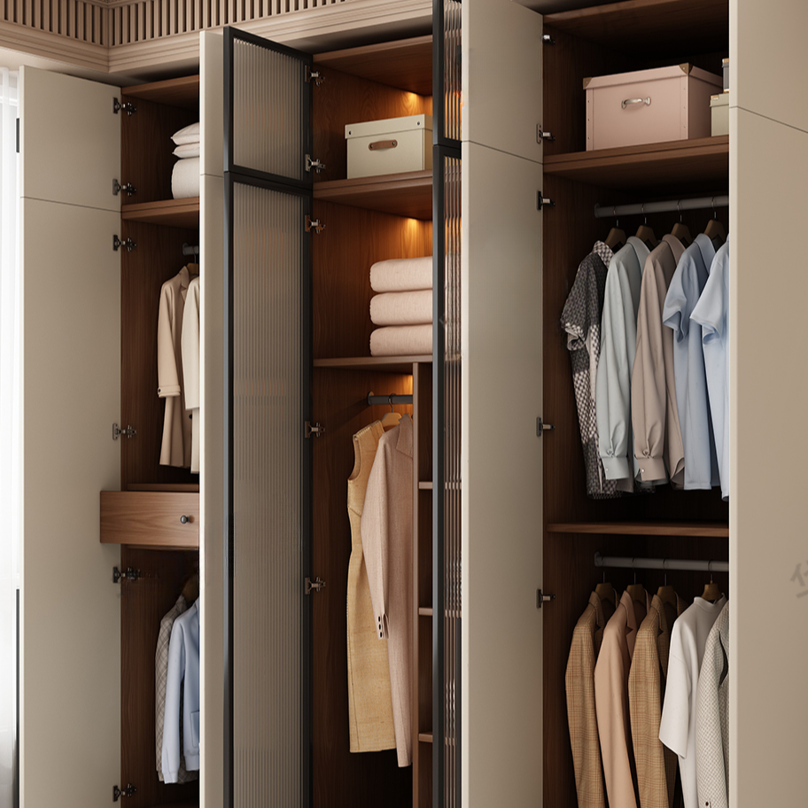 Sepia Modish Laminate Wardrobe Closet with Interior Shelves and Clothing Rod