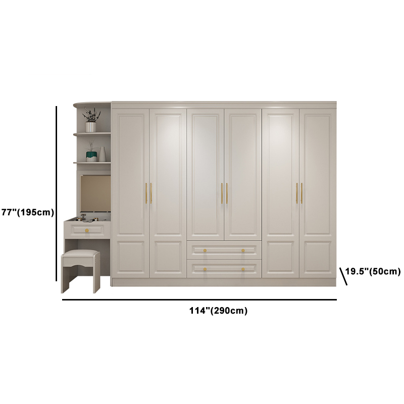 Art Deco Chalk Manufactured Wood Free Standing Interior Shelves Wardrobe with Soft Close Drawer and Hanging Rod - image 36