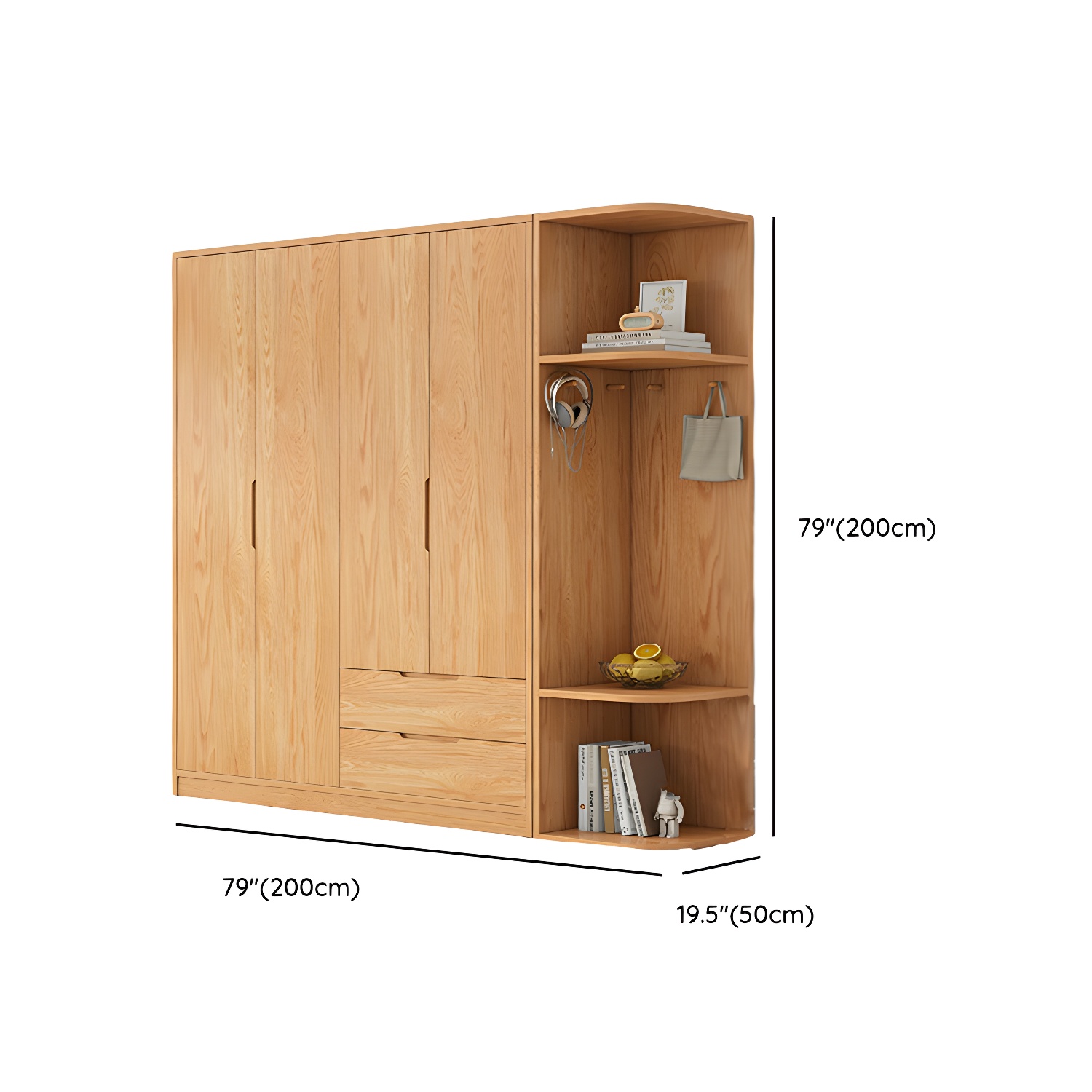 Modern Natural Wood Wardrobe Armoire with Sliding Doors, Drawers, and Shelves - image 130