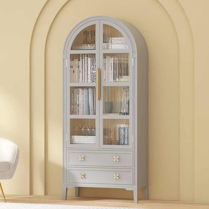 Self-supporting Grey /Azure/Peony Natural Wood Accent Cabinet with Squared Leg Drawing Room