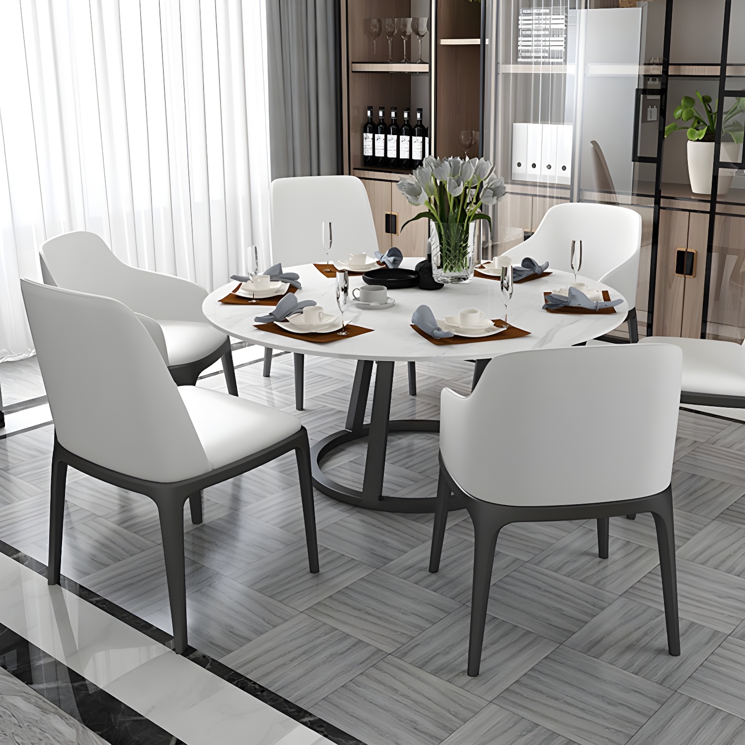 Round Marble Top Dining Table in White Traditional Luxury Dining Table - image 6