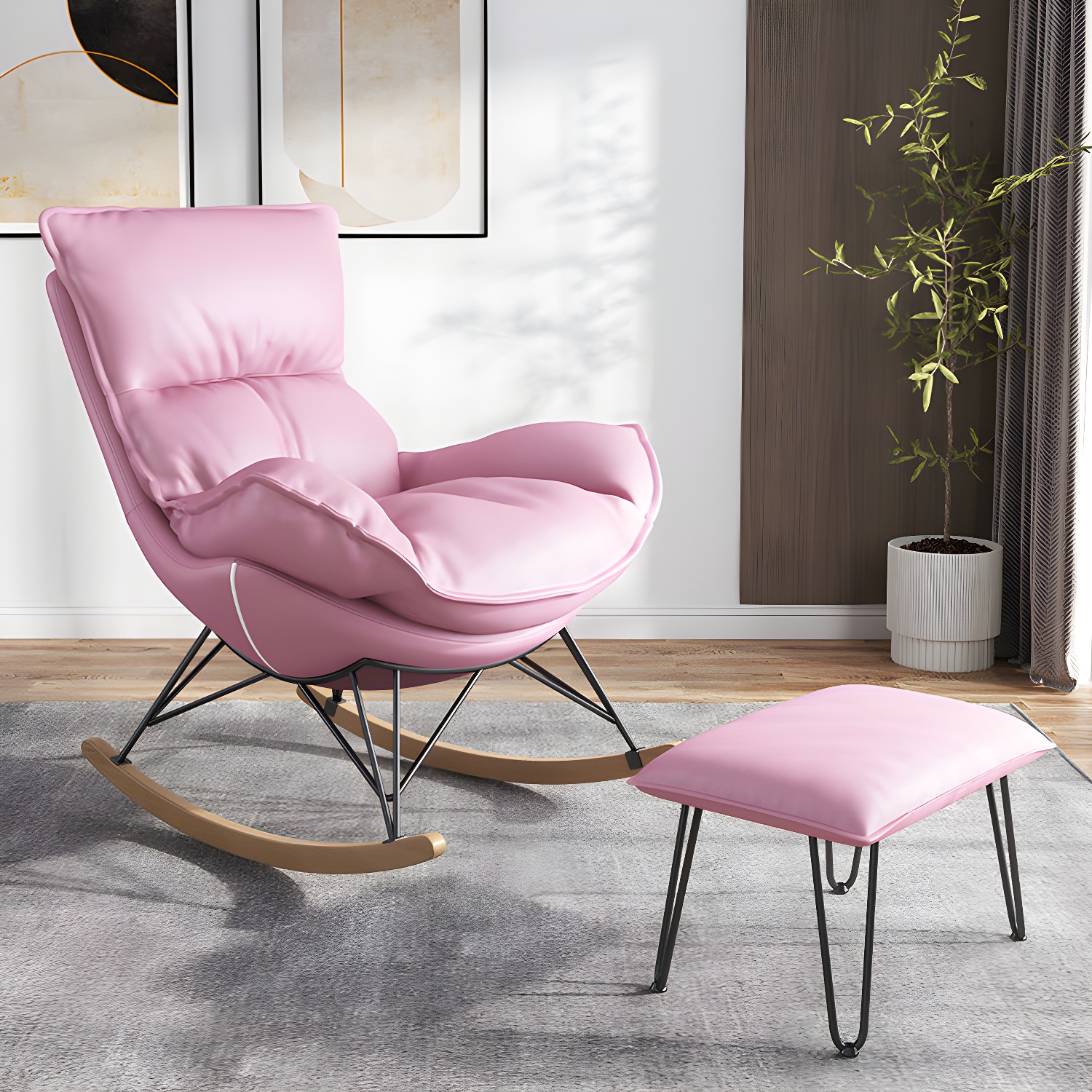 Upholstered Rocker Chair Living Room Rocking Chair with Padded Seat - image 8