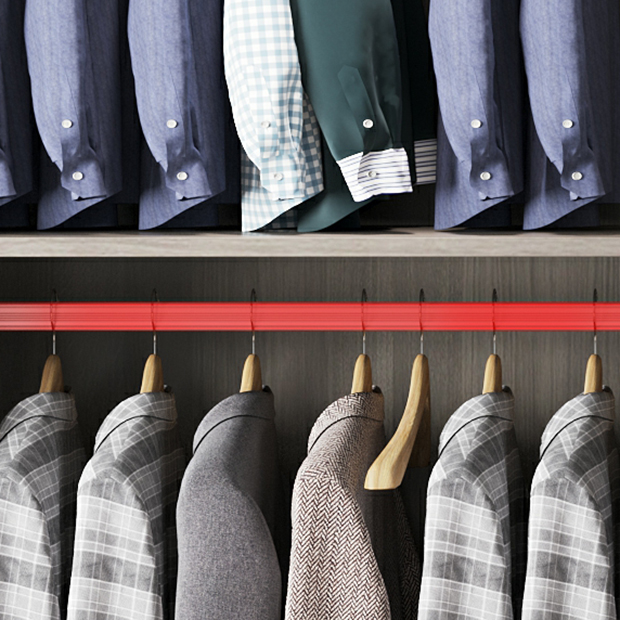 Contemporary Plate Storage Wood Wardrobe with Clothing Rod and Shelves in Light Grey