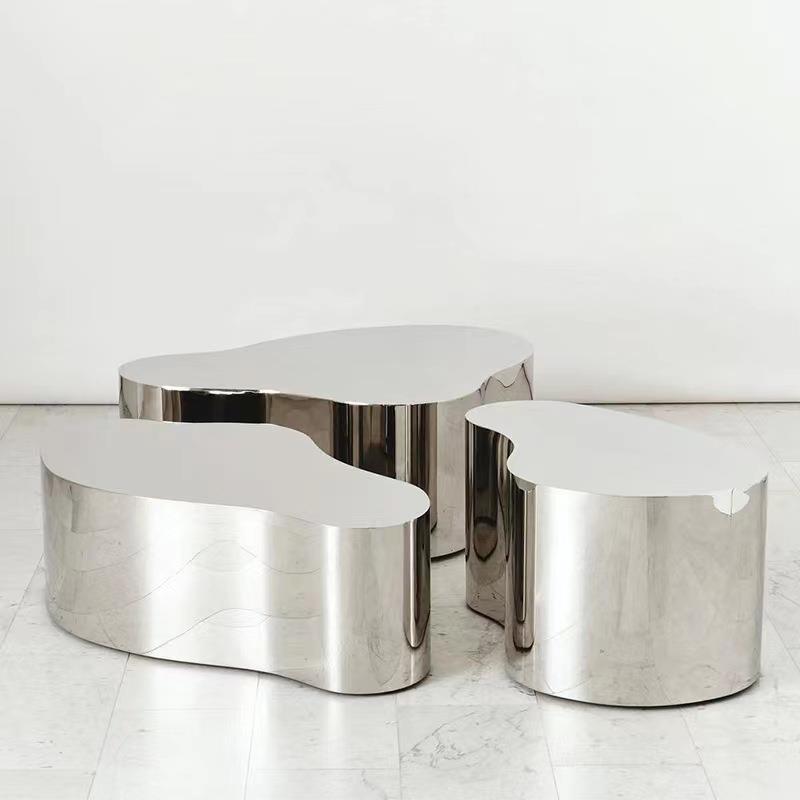 Silver Alloy Irregular/Circular-shaped Accent Table for Small Spaces - image 6