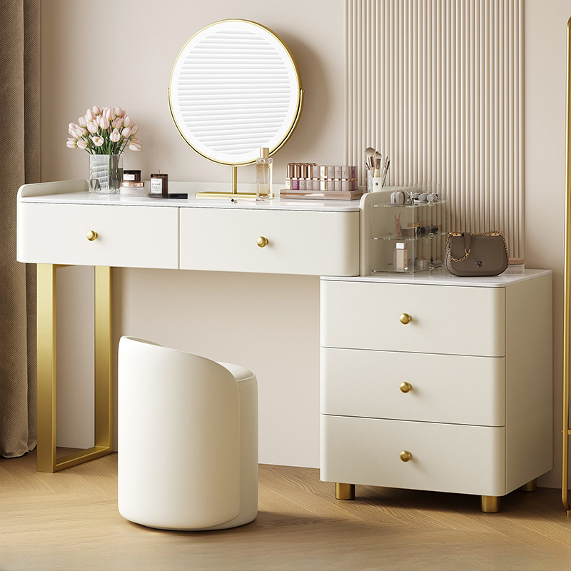 Glamorous Flooring Push-Pull 2-in-1 Stone Top Makeup Vanity for Sleeping Room with Tabletop Storage