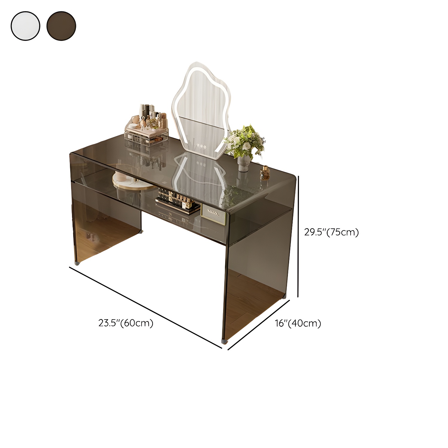 Transparent Glass Rectangular Dressing Table Double Base with Partition - image 12