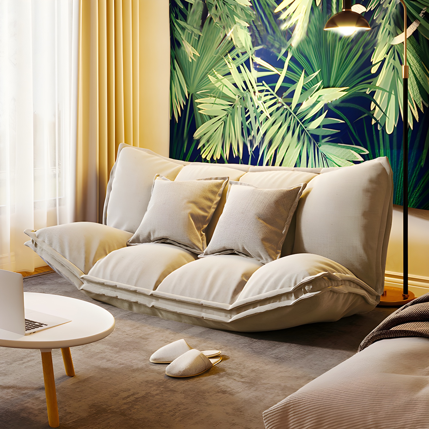 Modern Tight Back Convertible Sleeper Sofa Fabric Armless Solid Color Sofa - image 5