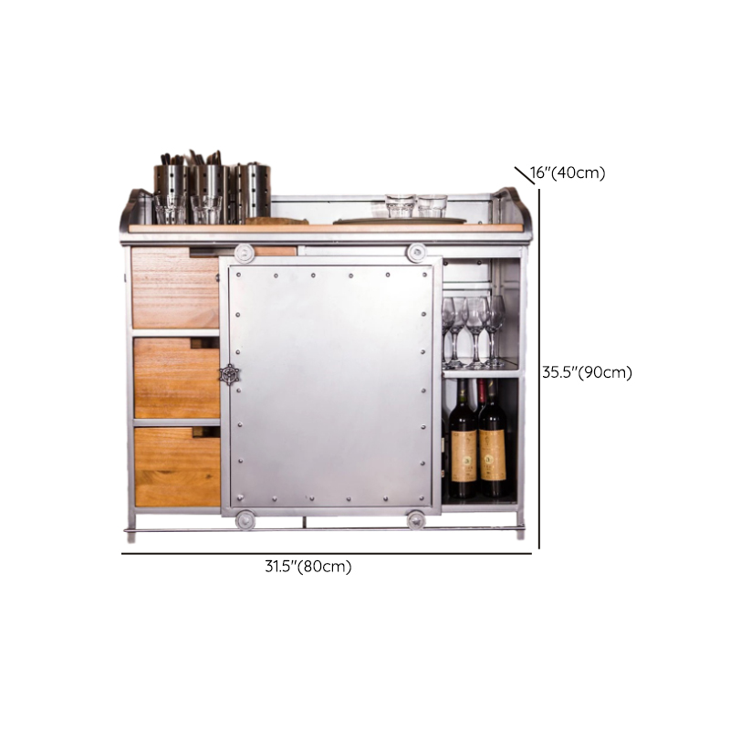 Industrial Metal Sideboard Cabinet with Wood Countertop, 3 Drawers, and Sliding Doors - image 25