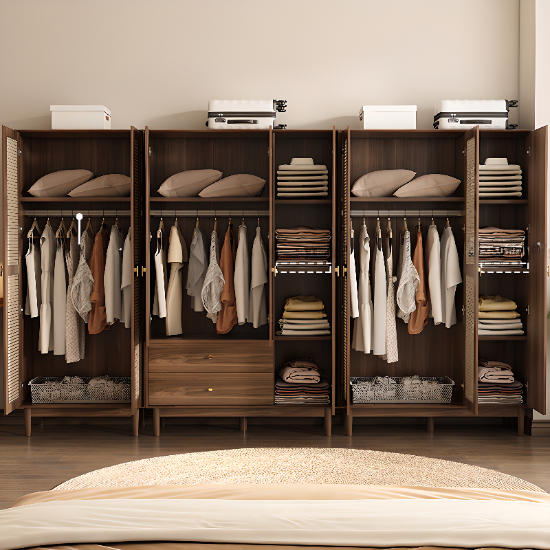 Cocoa Modern Wood Wardrobe Armoire with Interior Shelves, Hanging Rod, and 2-Door/3 Doors