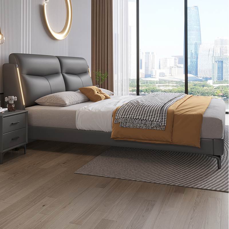Light Gray Solid Color Storage Bed/Platform Bed with Timber Frame and Illumination Light for Living Room - image 3