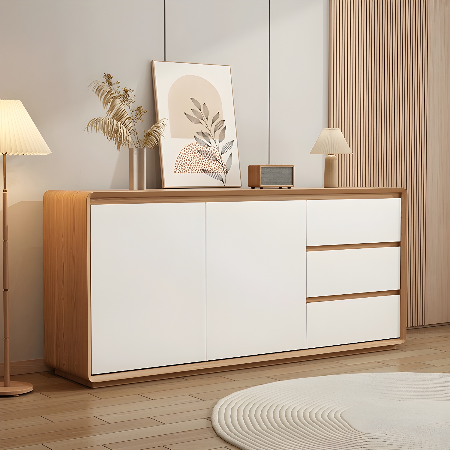 Wooden Modern Sideboard Credenza with 3 Drawers and 2 Cabinets for Storage - image 6