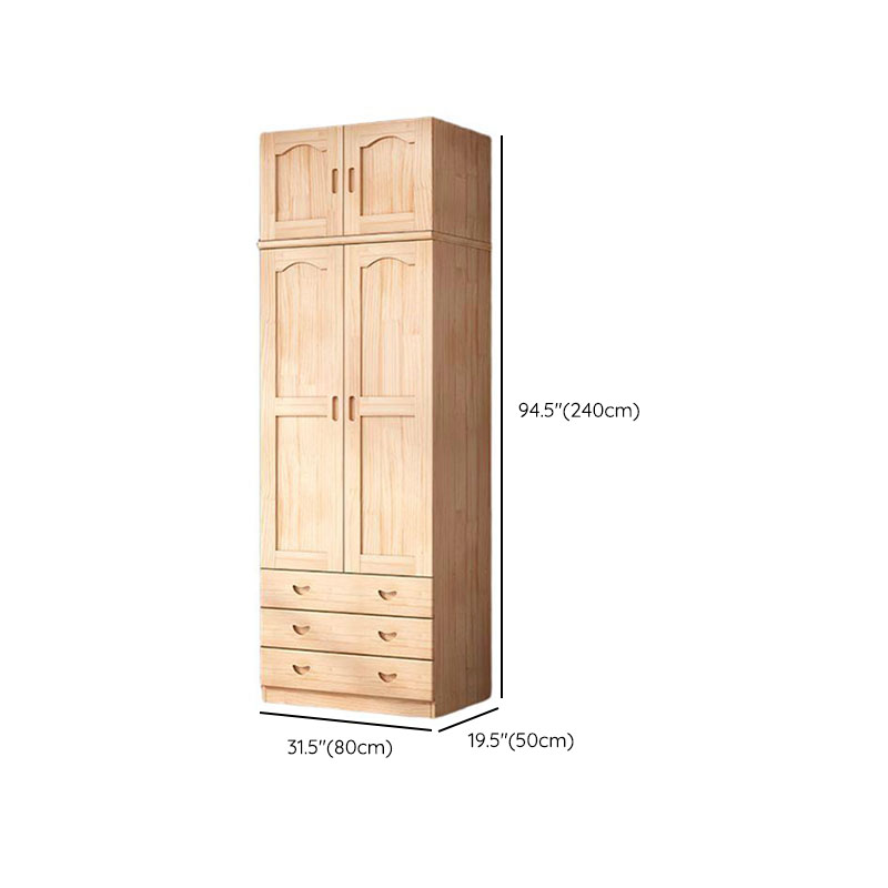 Natural Finish Minimalist Pine Wood Cabinet Armoire with 3-Drawer, Interior Shelves, and Clothing Rod - image 17