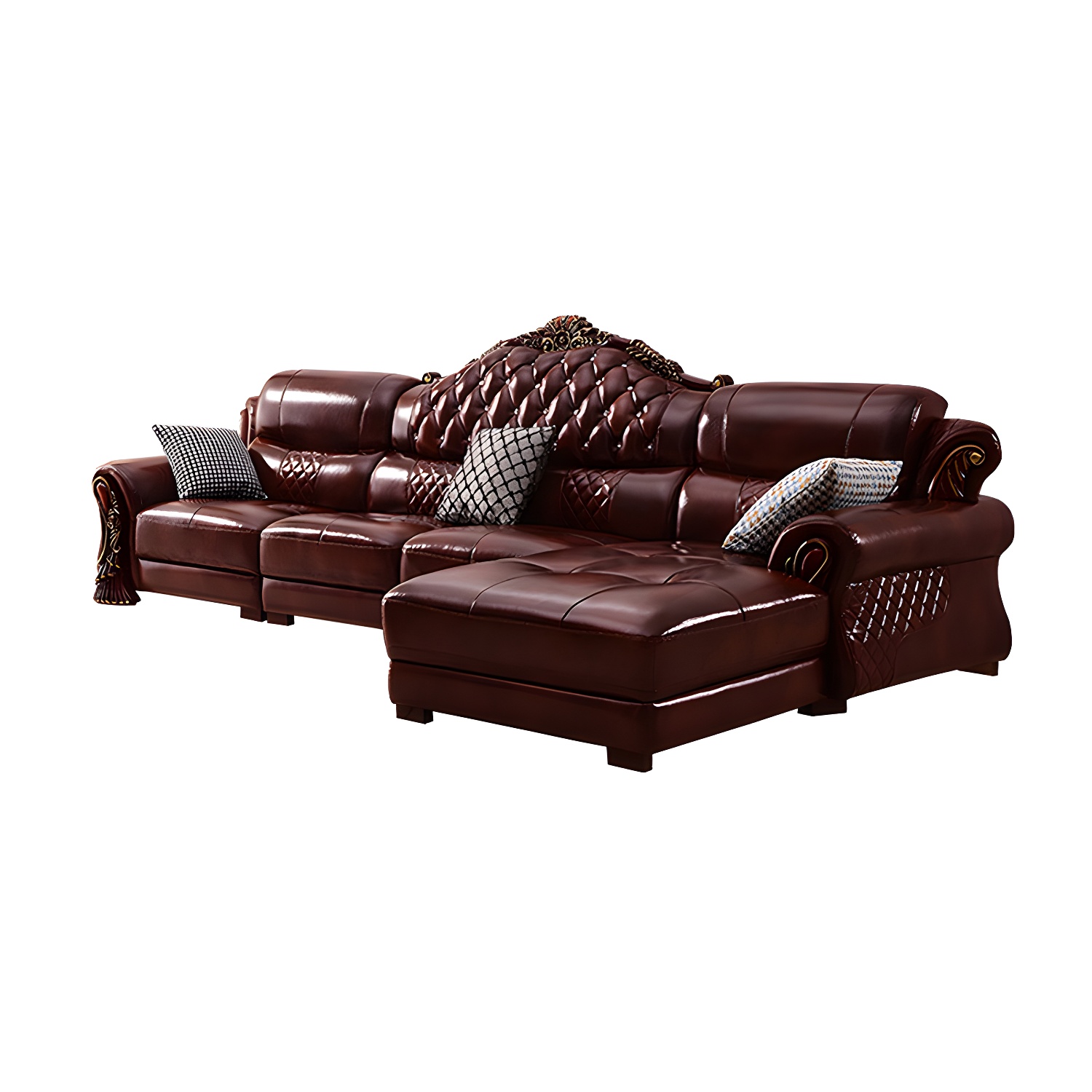 Genuine Leather Rolled Arm Sectional 36.22"High Camel Back Sofa, Dark Brown - image 10