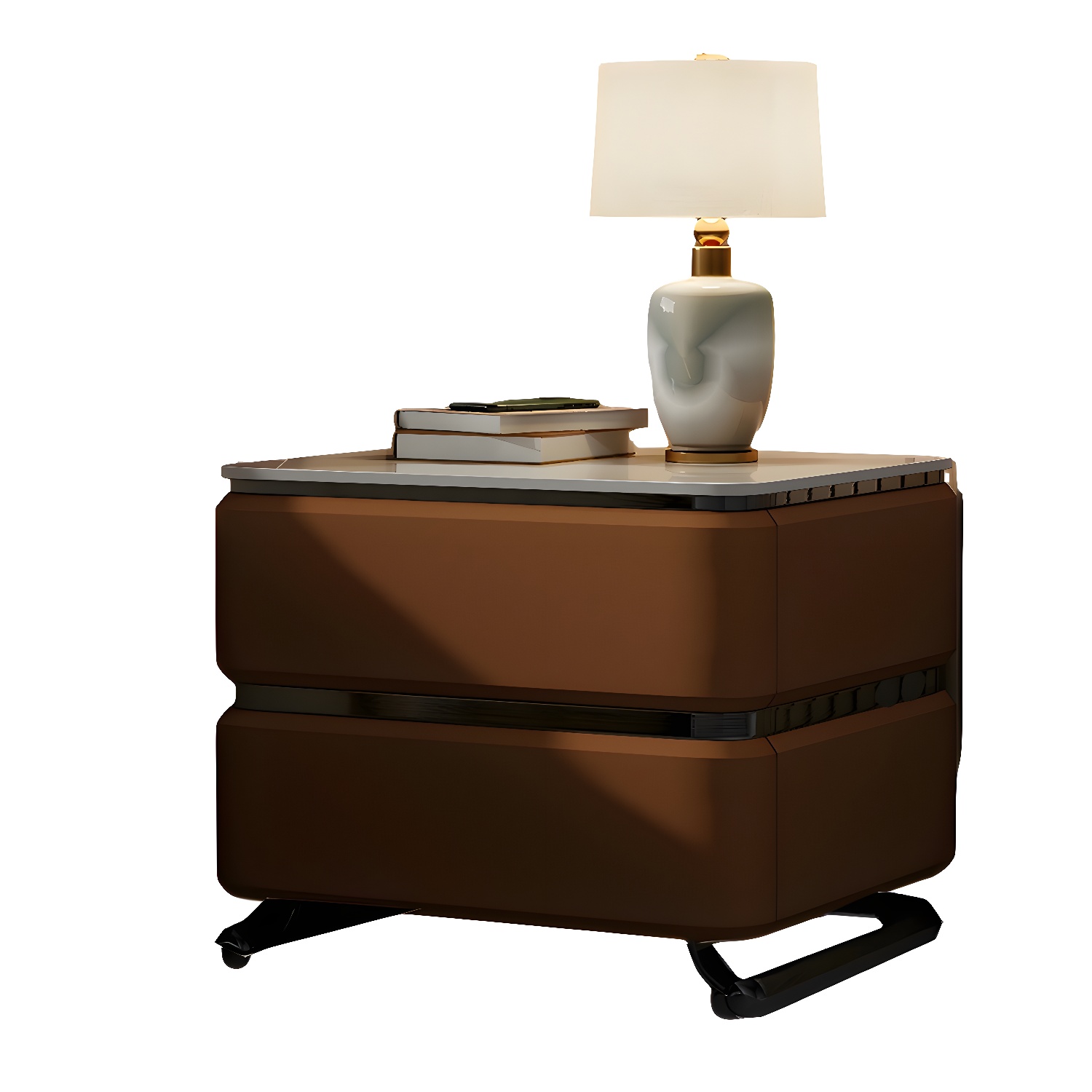 Small Modern Faux Leather Nightstand with Drawer Storage in Stone Finish - image 24