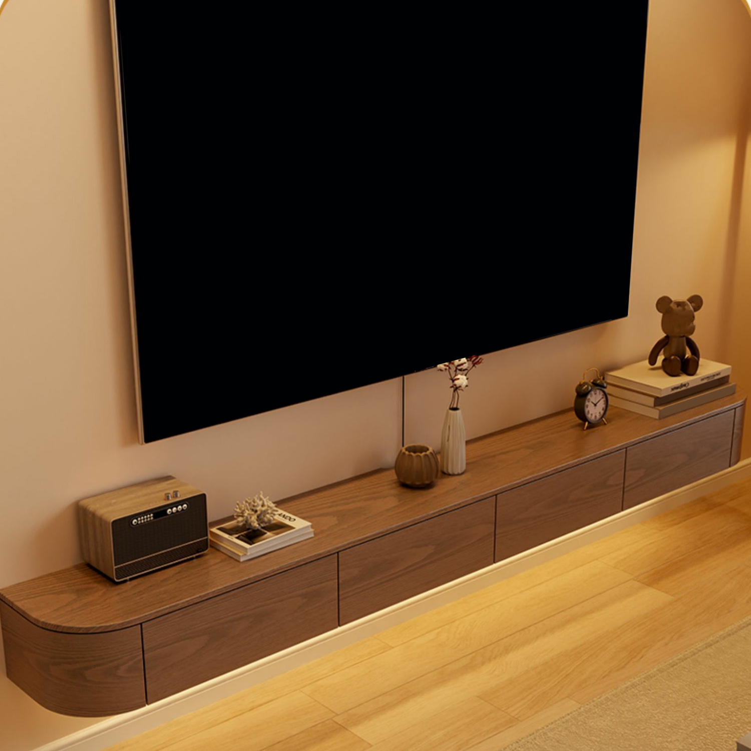Scandinavian Wood TV Stand with Drawers and Cabinet for TVs Over 67 Inches Long - image 4