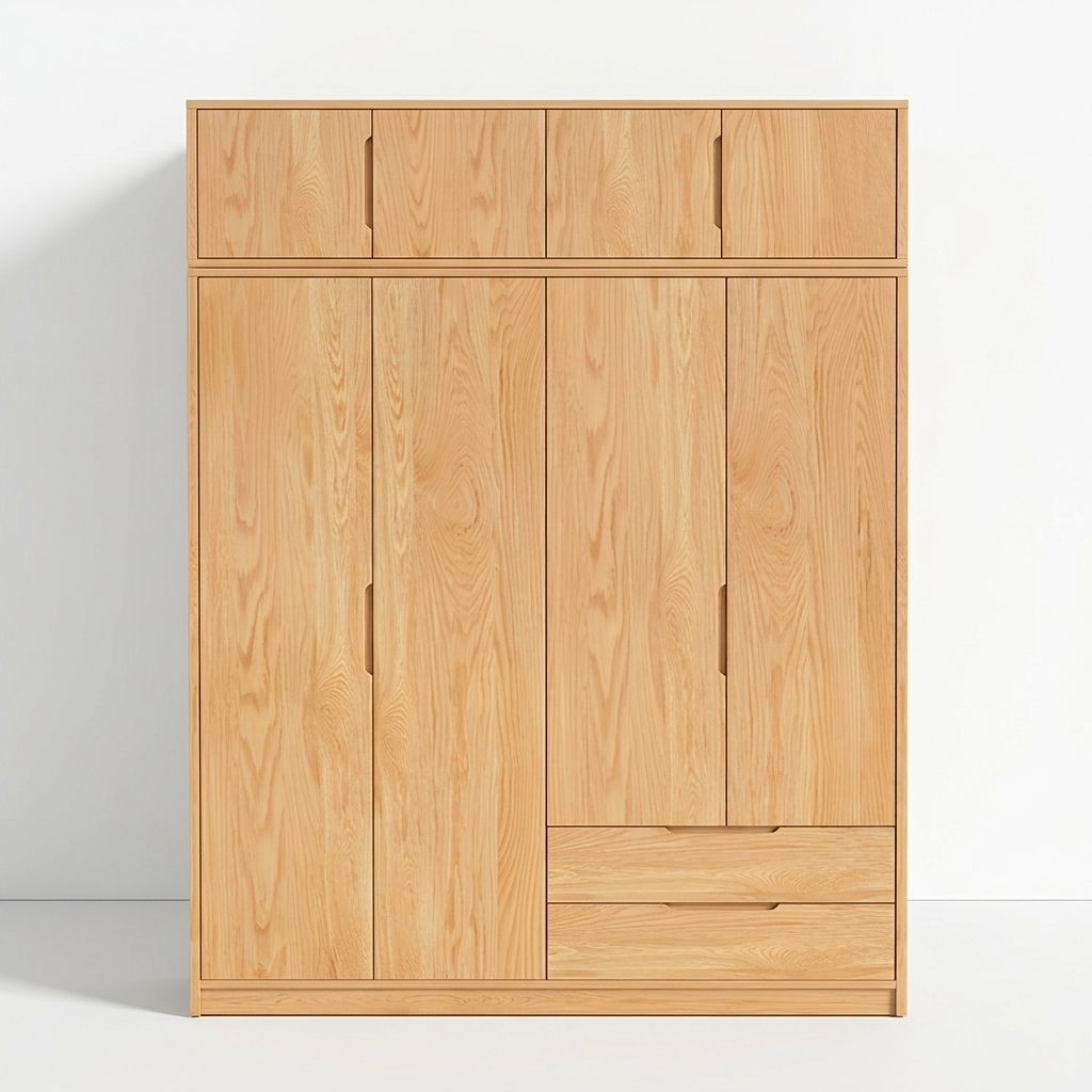 Modern Natural Wood Wardrobe Armoire with Sliding Doors, Drawers, and Shelves - image 63