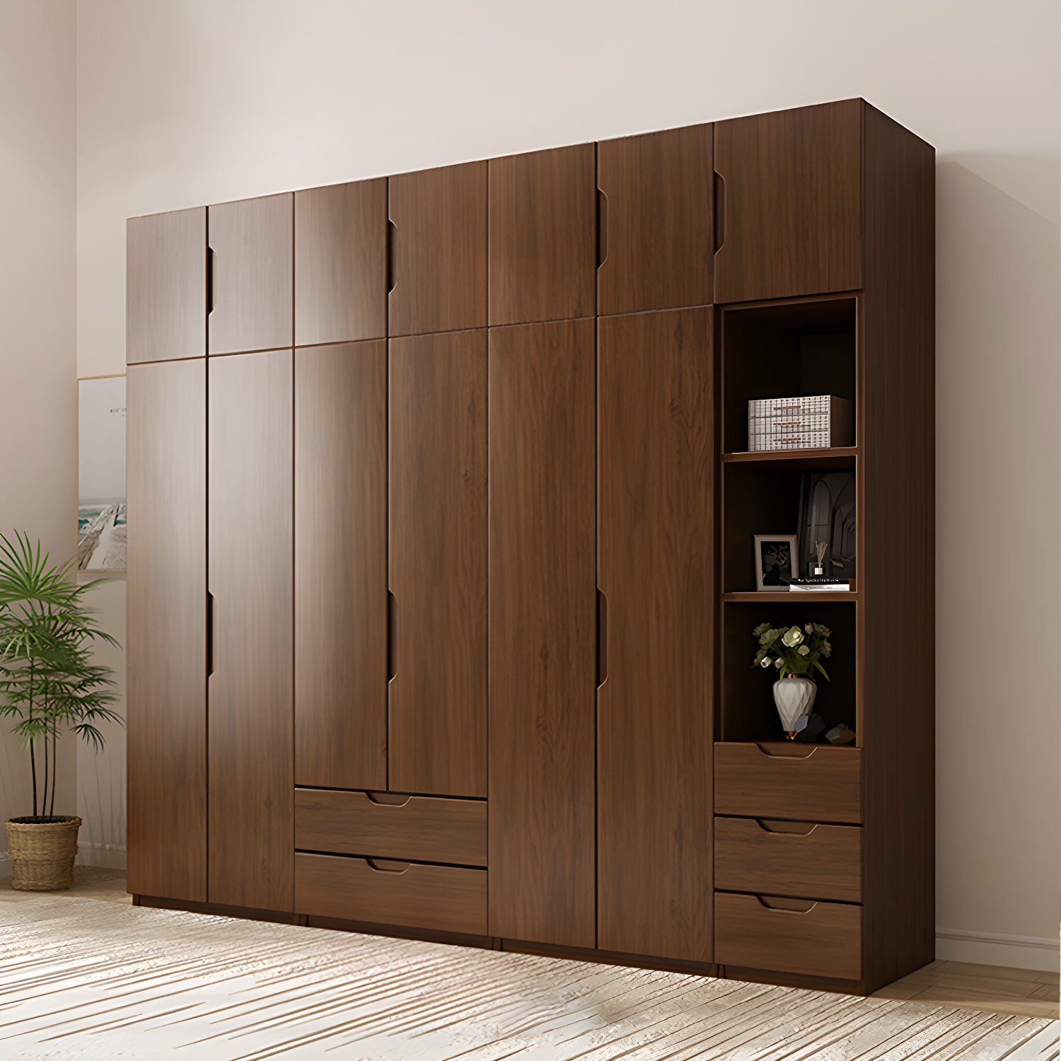 Contemporary Oak Solid Wood Wardrobe Freestanding Multifunctional Wardrobe - image 4