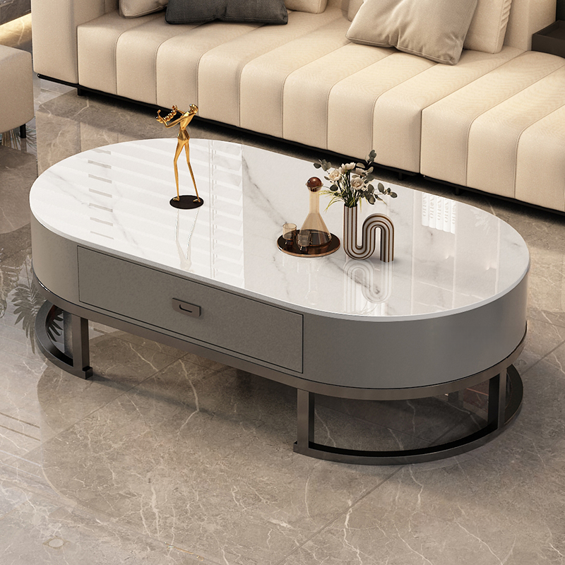 Elliptical Accent Table with Dual-base and Rawhide Upholstery