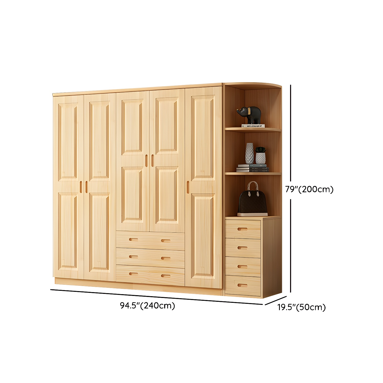 Modern Natural Pine Wardrobe Armoire with Drawers and Clothing Rod - image 35