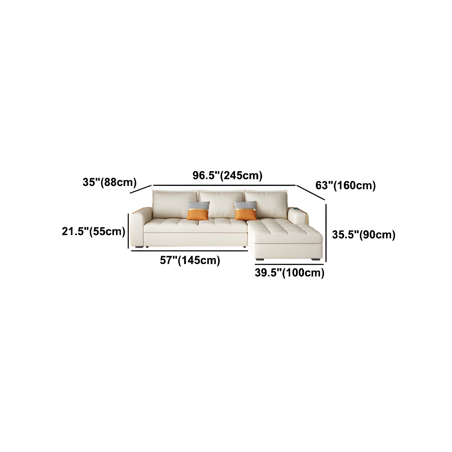 White Modern Sofa Bed with Storage USB Charging Convertible Sectional - image 11