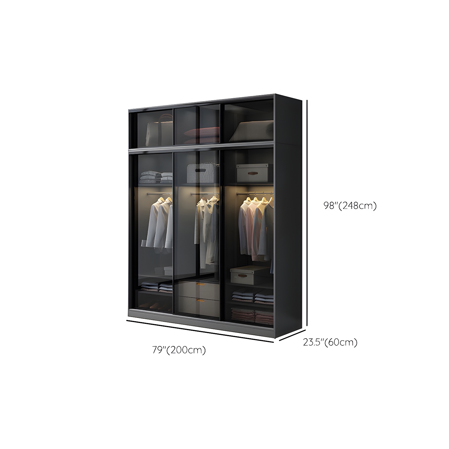 Black Wardrobe Cabinet Contemporary Glass Wardrobe Armoire for Home - image 19