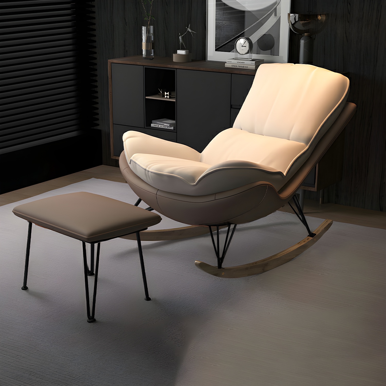 Contemporary Indoor Rocking Chair with Sled Legs and Spindle Back - image 5