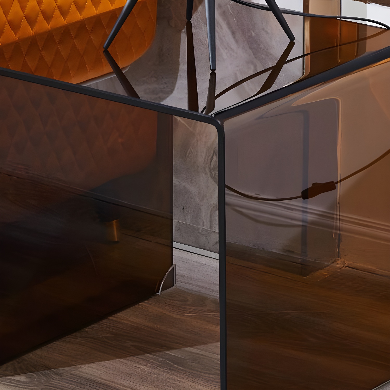 Brown Glass Sled Coffee Table Modern Rectangular 1 Single Cocktail Table - image 9