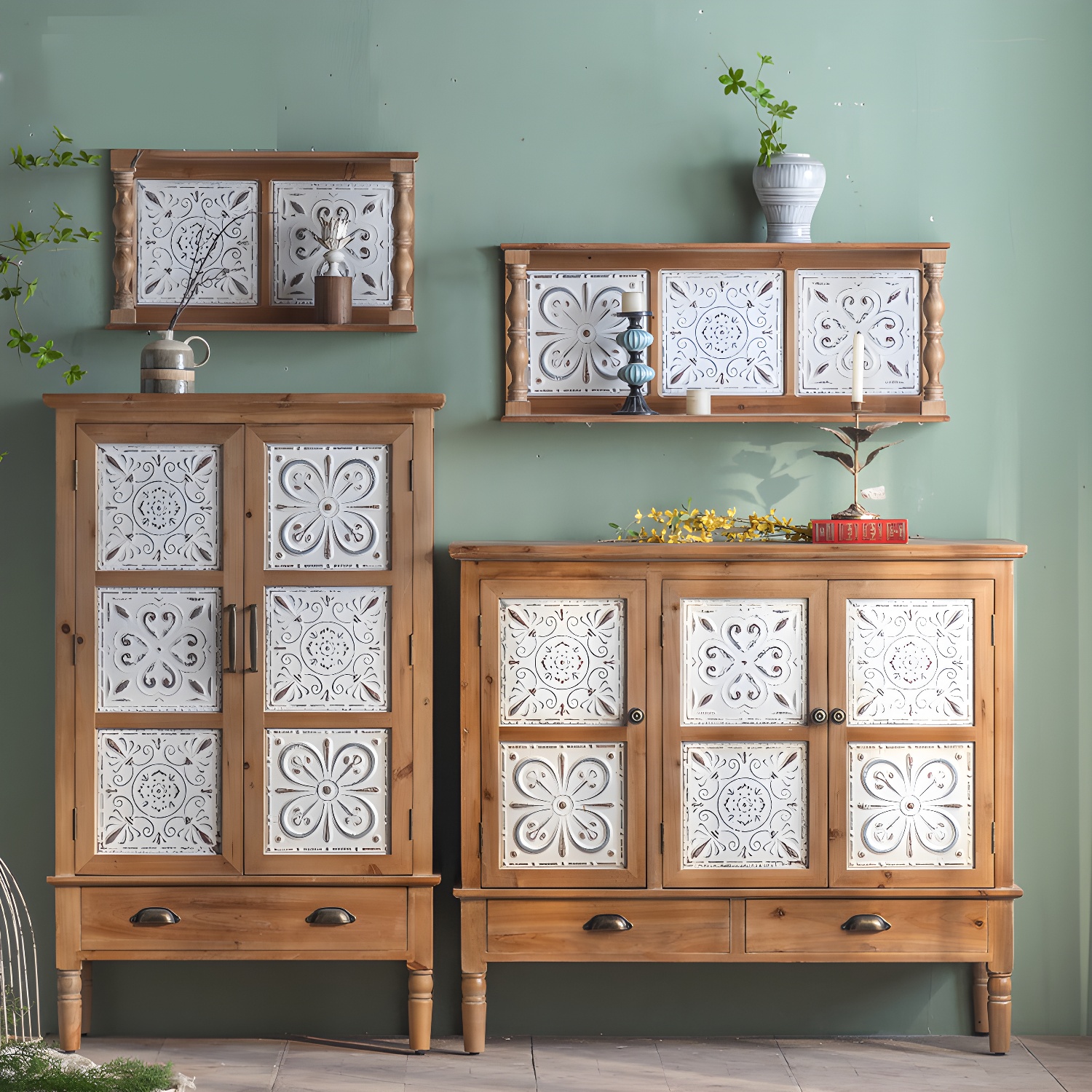 Industrial Accent Cabinet in Natural with Solid Wood Door and Drawers - image 13