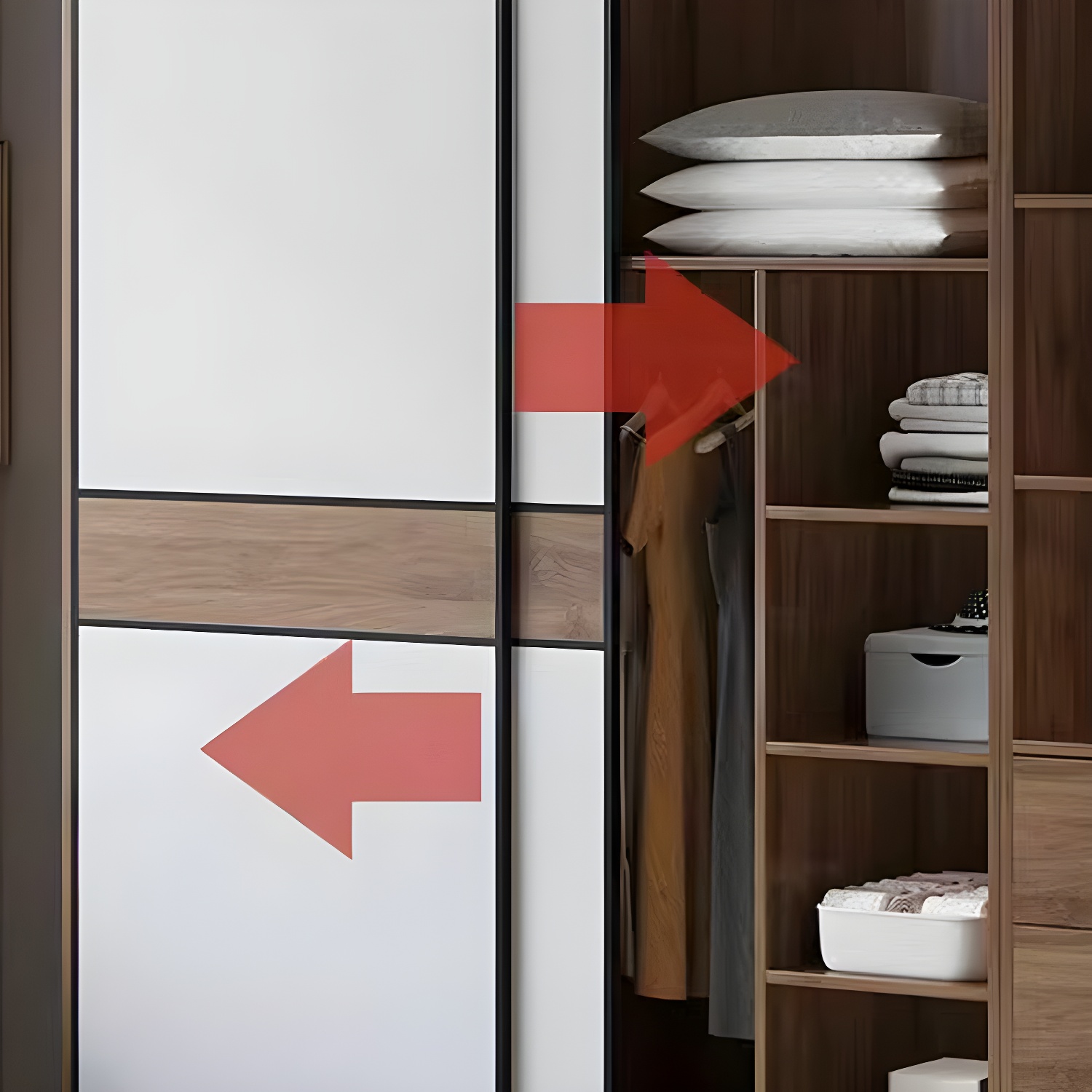 Modern Brown Wood Wardrobe Armoire with Sliding Doors, Shelves, and Clothing Rod - image 7