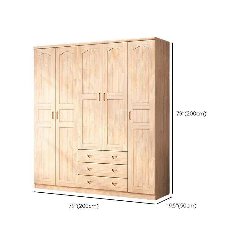 Natural Finish Minimalist Pine Wood Cabinet Armoire with 3-Drawer, Interior Shelves, and Clothing Rod - image 10