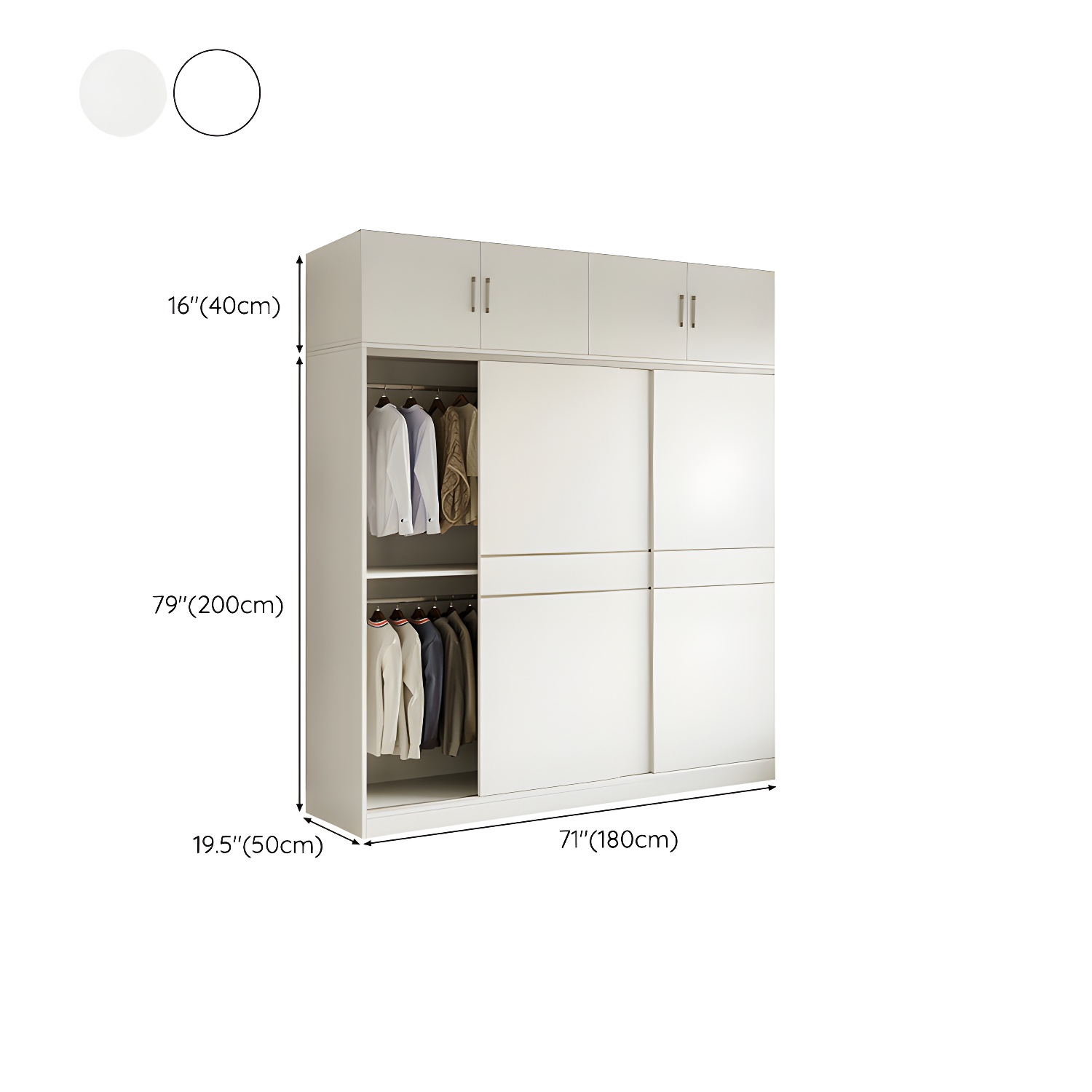 Fashionable Sliding Door Storage Wood Wardrobe with Metal Clothing Rod and Shelves in White Color - image 22
