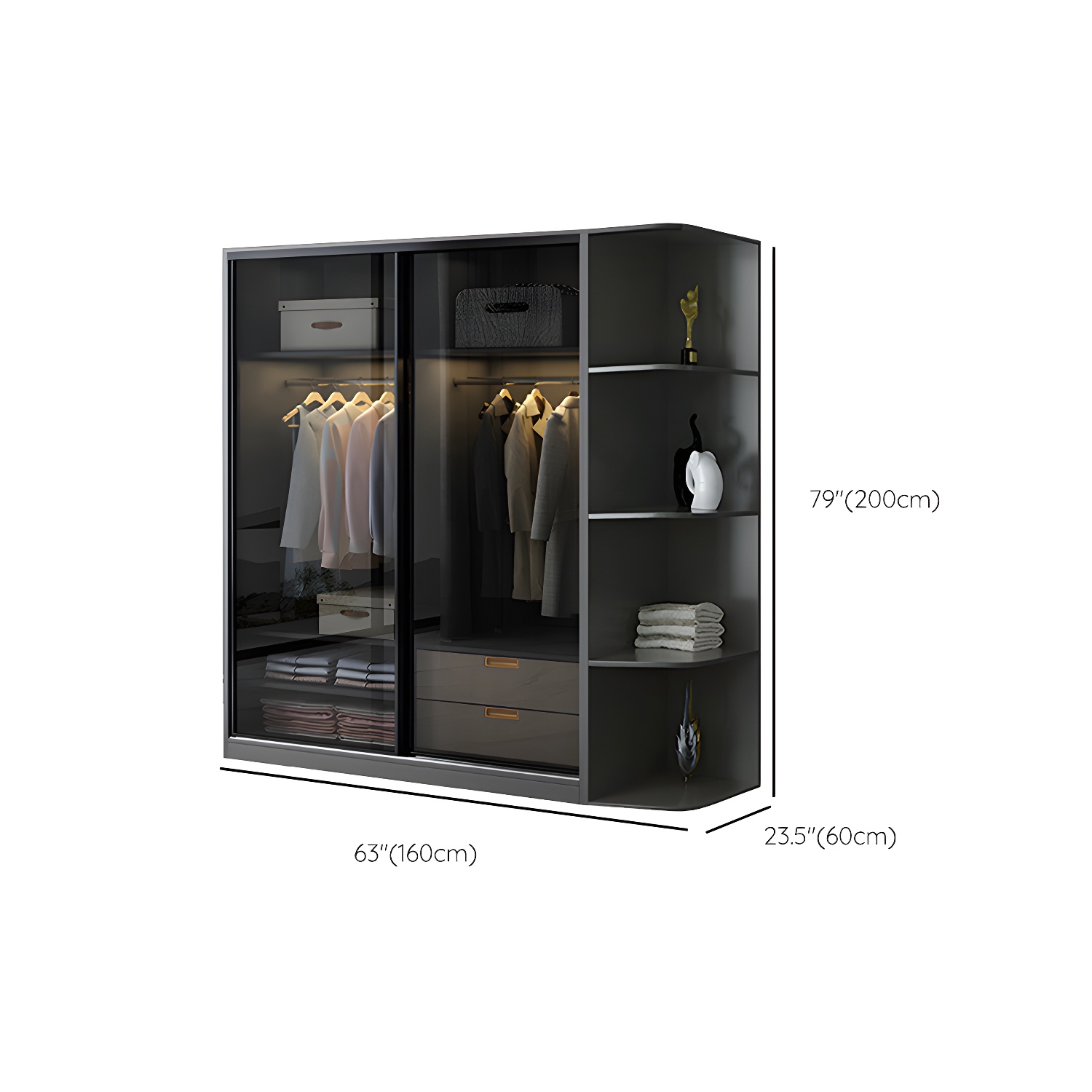 Black Wardrobe Cabinet Contemporary Glass Wardrobe Armoire for Home - image 20