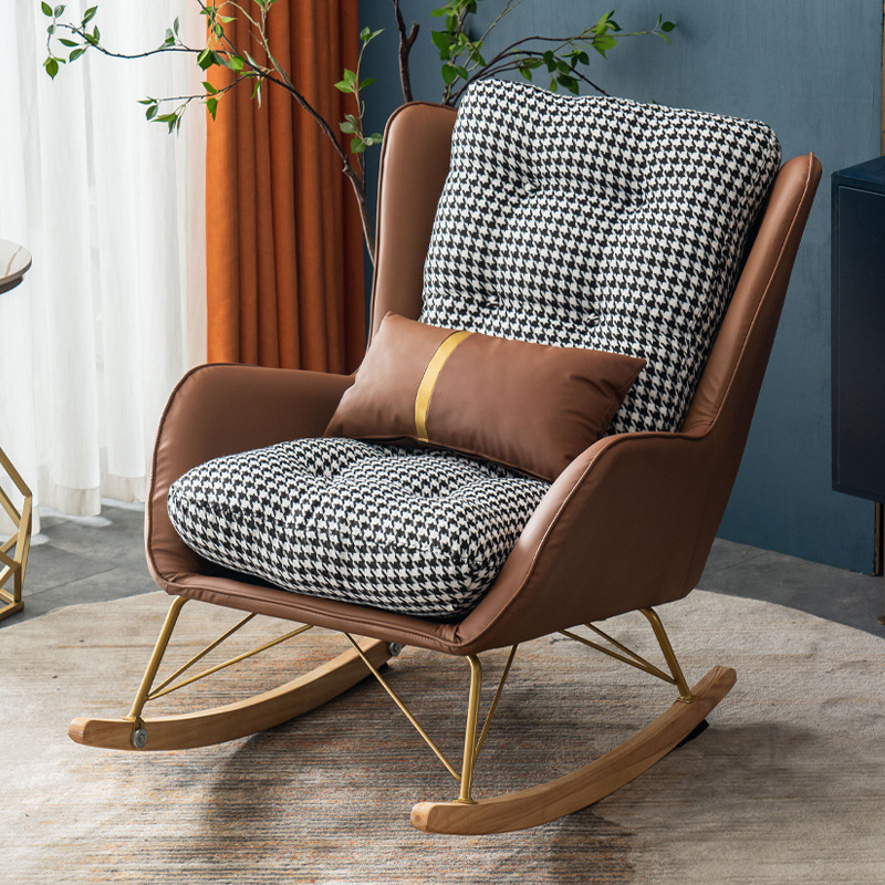 Ergonomic Stationary Round Arm Living Spaces Rocking Chair with Rear, Winged-back Chair - image 6