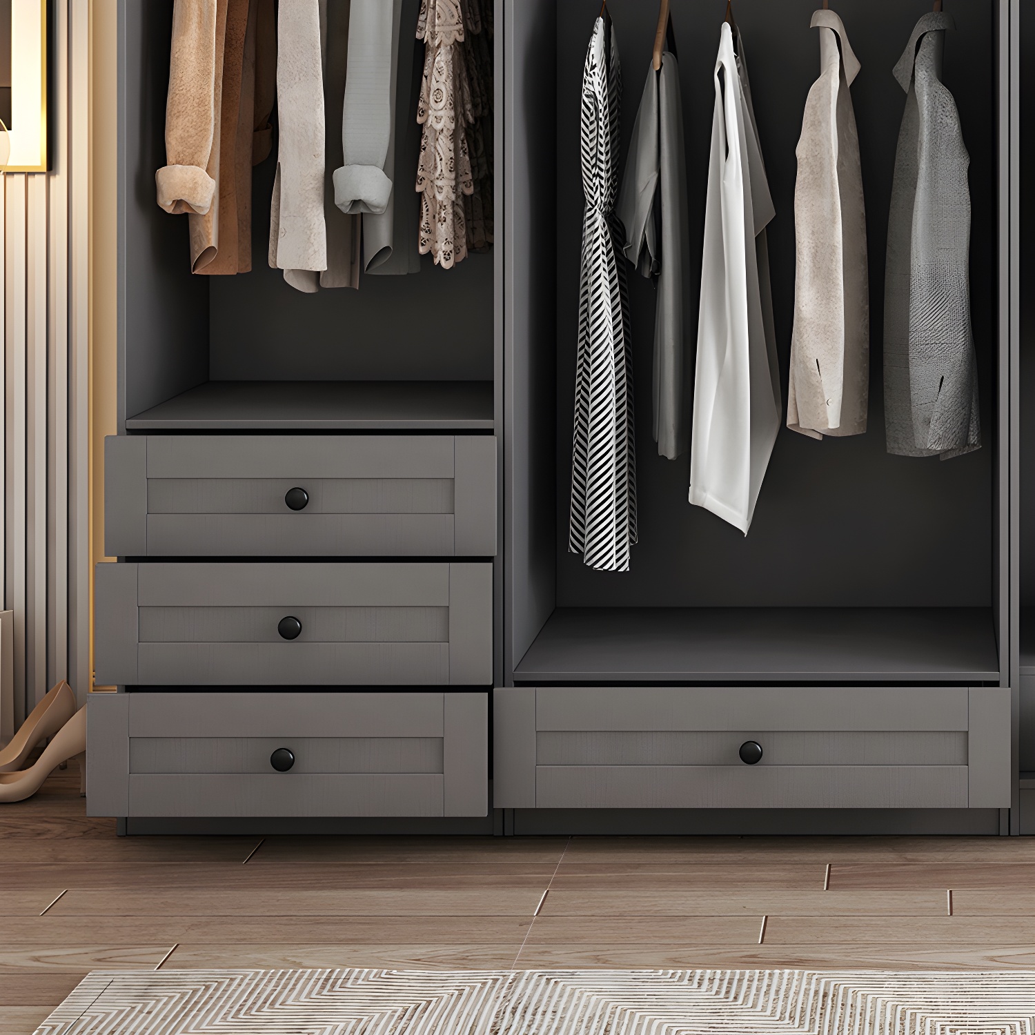 Contemporary Grey Wardrobe Armoire Engineered Wood Wardrobe Closet - image 11