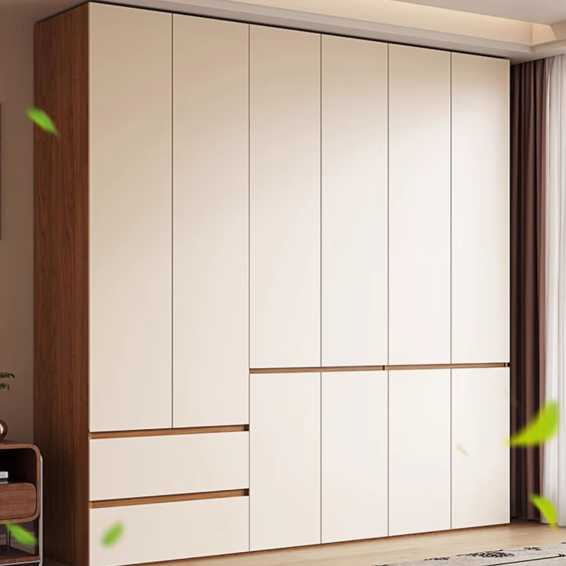White Minimalist Manufactured Wood Wardrobe Closet with 2 Drawers, Soft Close Door, Interior Shelves, and Clothing Rod