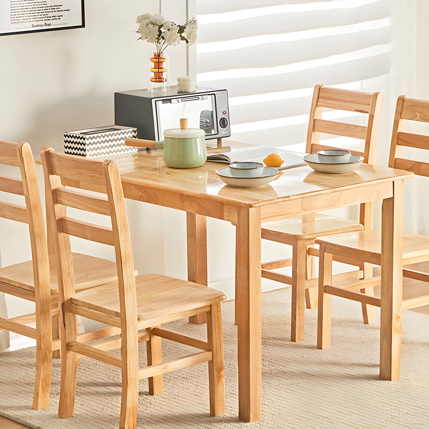 Elegant Scandinavian Natural Oak Wood Dining Table - Slim Legs, Standard Height for Kitchen & Dining - image 13