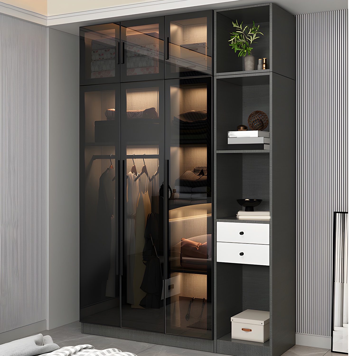 Contemporary Glass Wardrobe Soft Close Door Wardrobe Closet for Bedroom - image 14