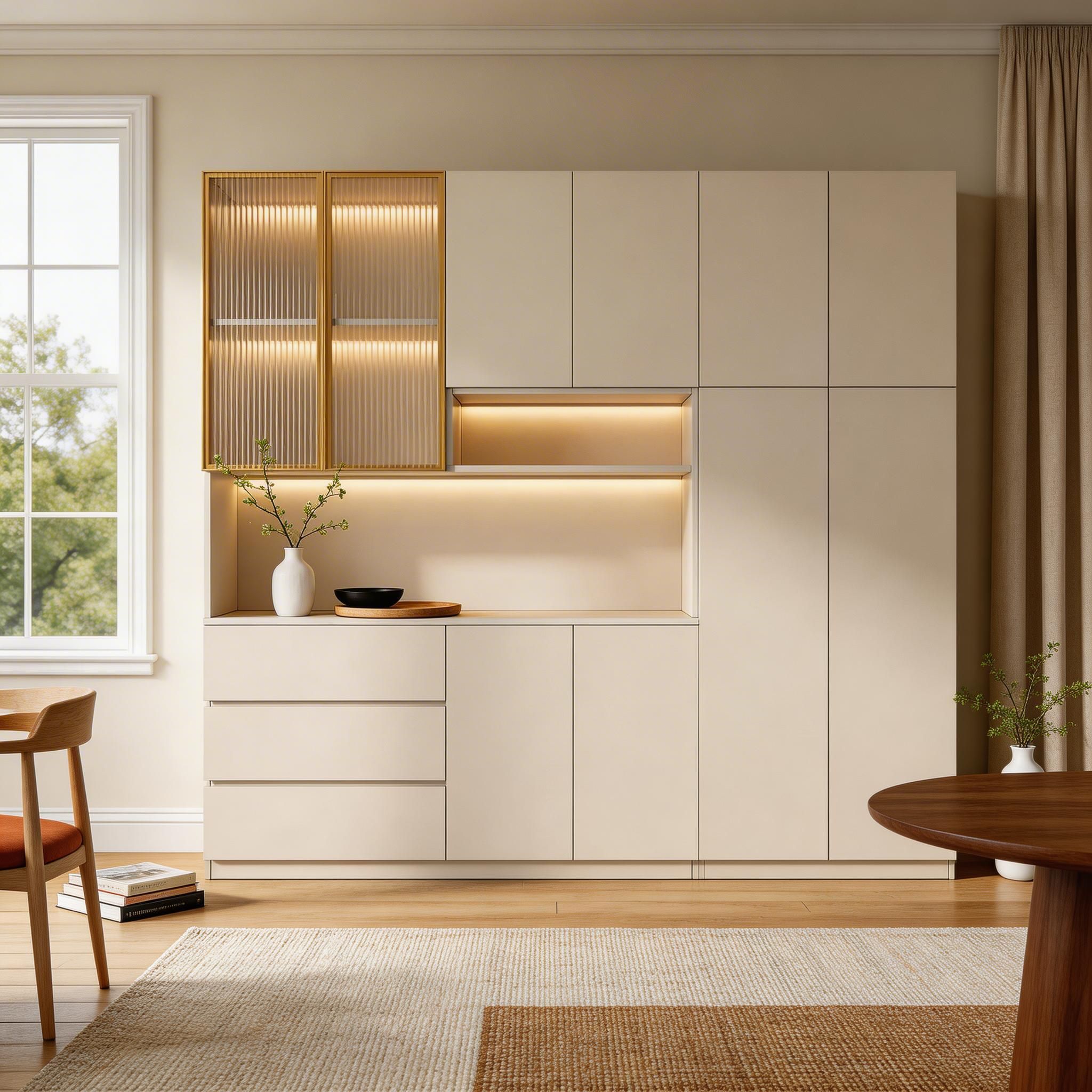 Trendy Sideboard with 3 Drawers, Cupboard, Wide/Standard/Narrow Sizes, 2/1 Shelves, Cabinets, and Glass-panel Door - image 36