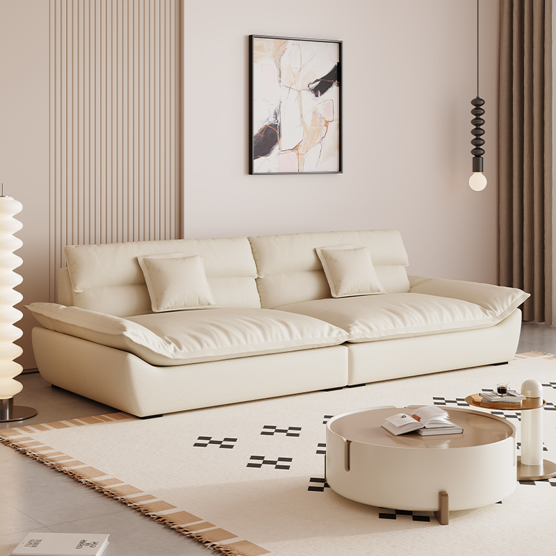 Modern Solid Color Scratch-defiant Standard Sofa in Light Gray/Taupe/Citrus Color, 3-seater with 2 Pillows - image 11