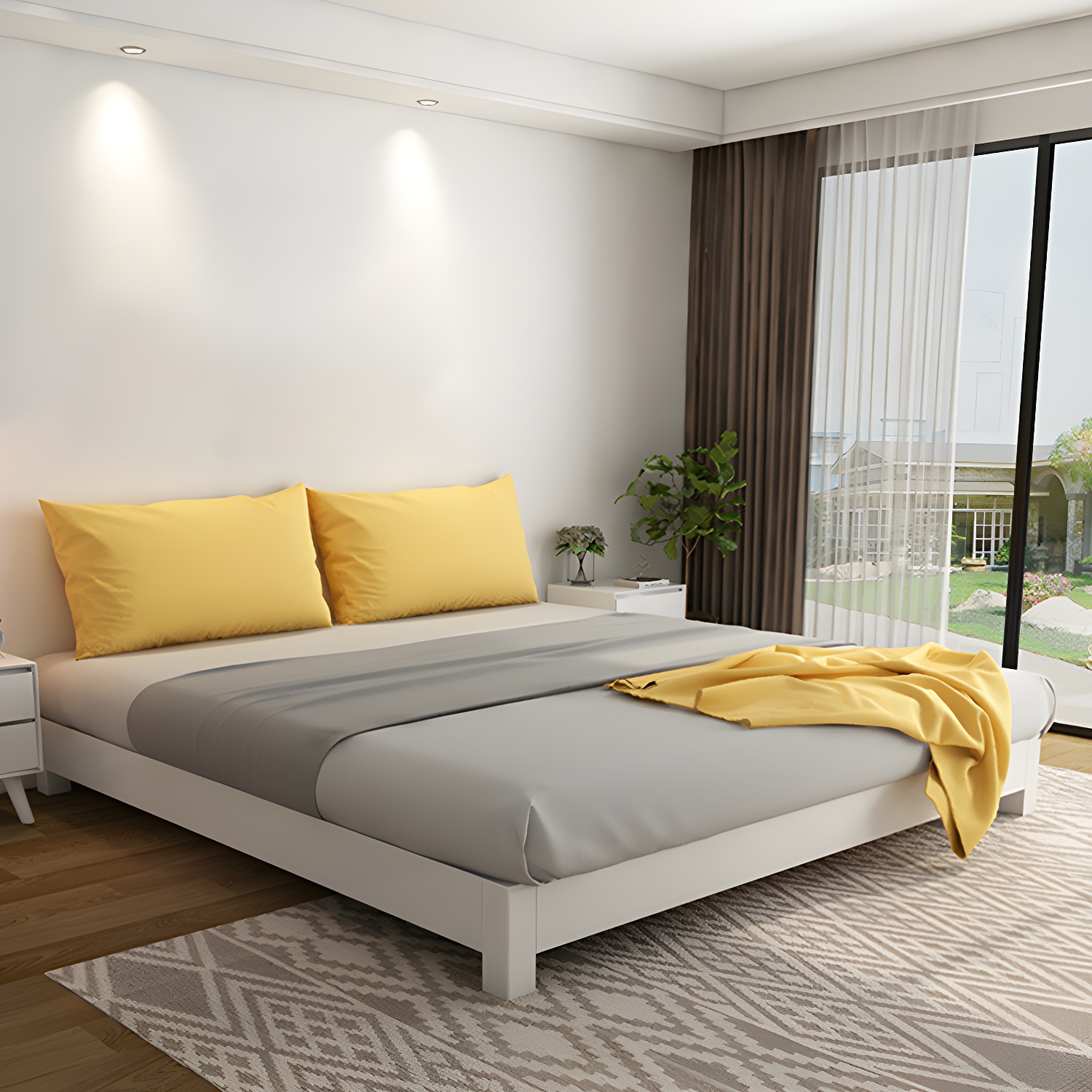 Scandinavian Solid Wood Platform Bed 9.8" H Bed Frame with Mattress - image 3