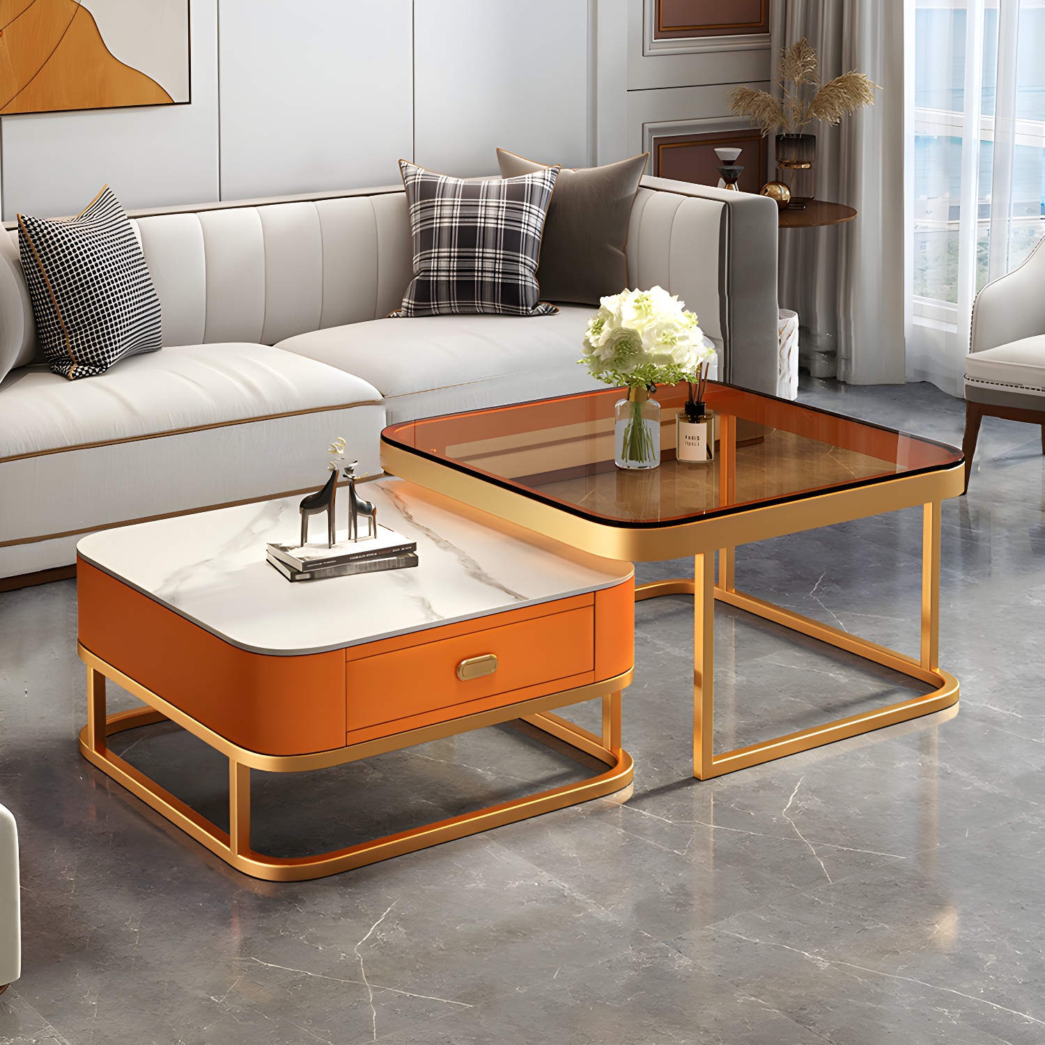 Slate Coffee Table Square 2 Nesting Coffee Table Set for Living Room - image 9